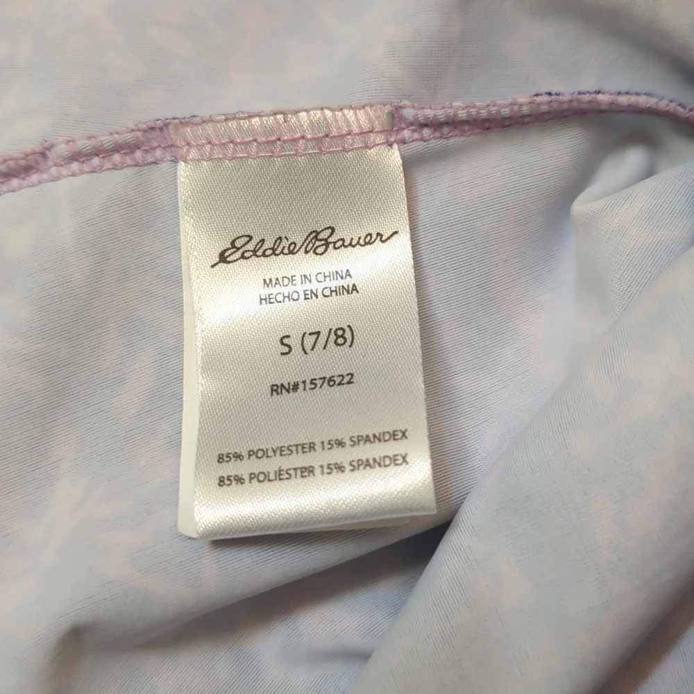 Eddie Bauer Girl's Back Zip Purple Short Sleeve Rash Guard Swim Shirt Small 7/8
